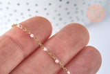 Collier Chaine acier 304 inoxydable doré 14k fantaisie résine rose 2mm-45cm, x1 (G1810)