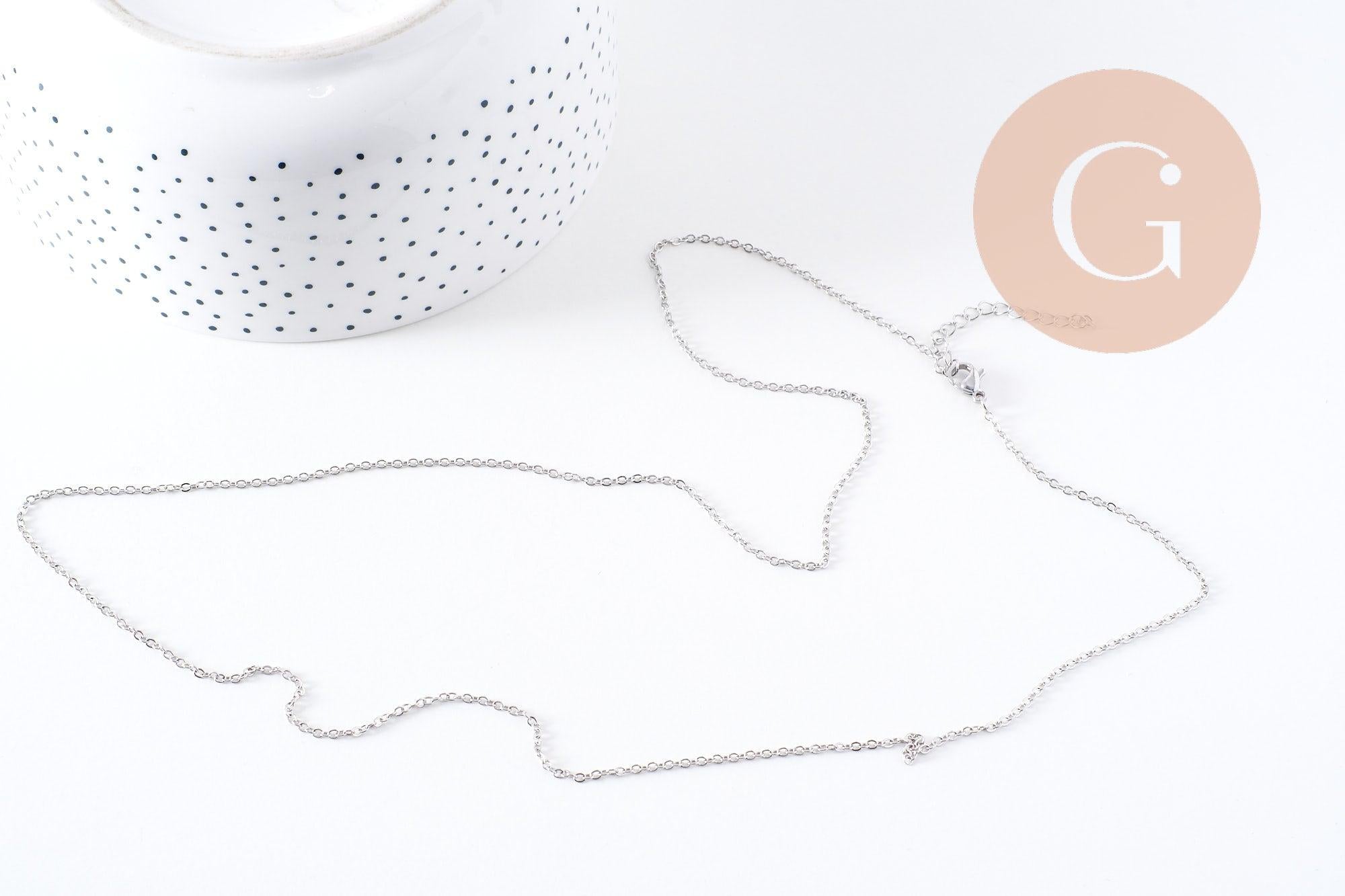 Collier Chaine avec fermoir platine forçat 1.6mm/70cm, x1 (G4782)
