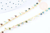 Collier Chaine collier laiton doré fantaisie tourmaline naturelle 45cm, x1 (G7251)
