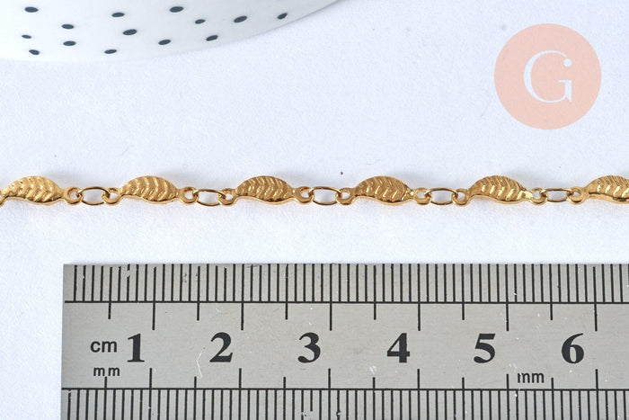 Collier Chaine complète acier dorée 14k feuille,chaine collier,sans nickel,acier doré, chaine complète,44.5m, x1 G0631
