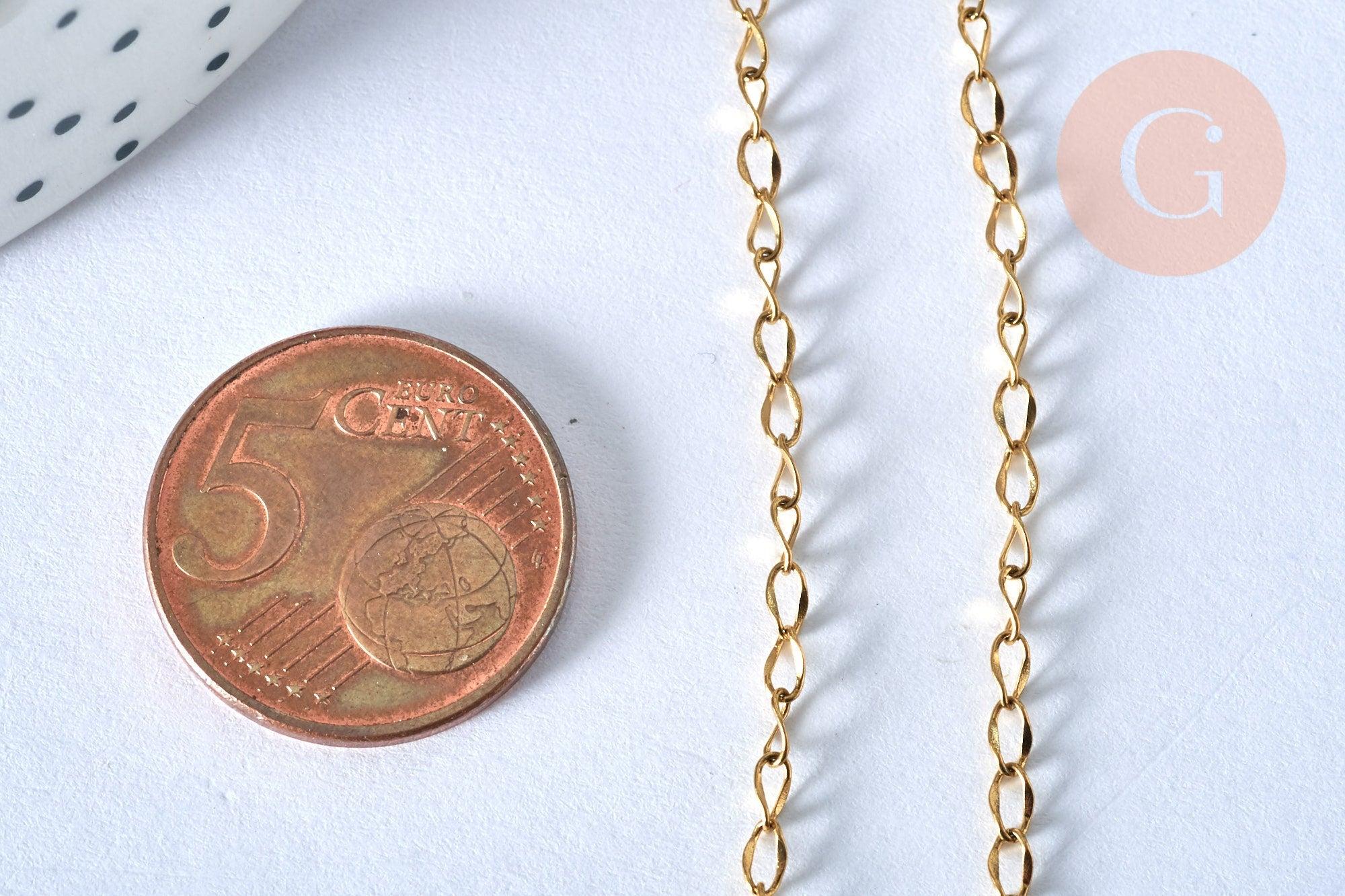 Collier Chaine complète acier dorée 14k,chaine collier,sans nickel,chaine fantaisie,2.4mm,41cm, x1 (G6806)