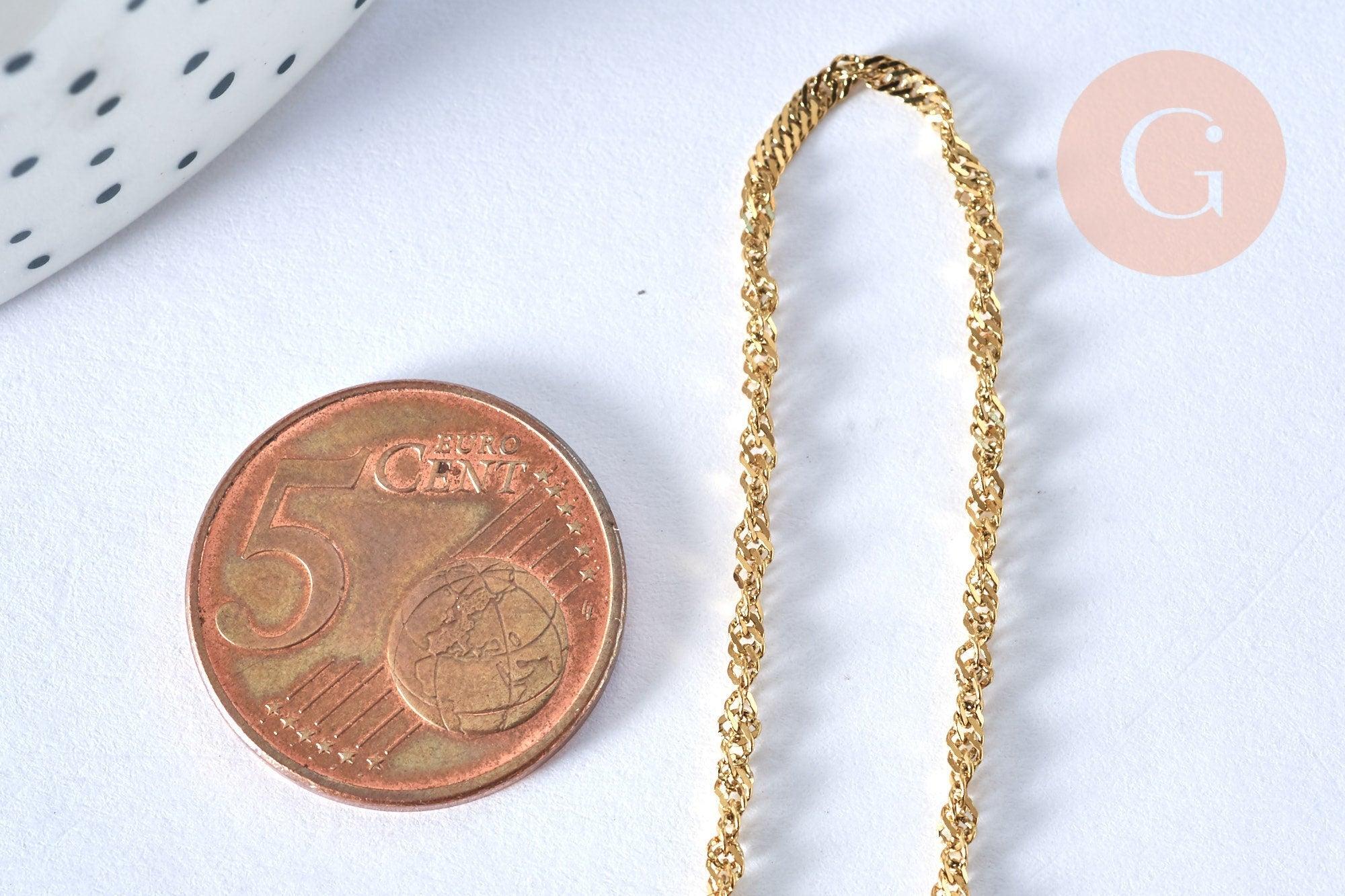 Collier Chaine complète avec fermoir acier inoxydable 304 doré 14k singapour 2mm/45.5cm, x1 (G3489)