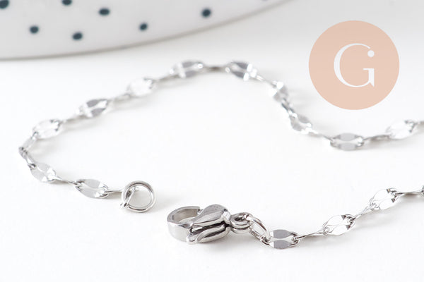 Collier Chaine complète avec fermoir acier inoxydable platine 45cm, x1 (G6566)