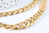 Collier Chaine complète maille cubaine acier inoxydable doré 304 - 75.4cm, x1 (G6940)