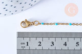 Collier Chaîne fine acier doré inoxydable émail bleu turquoise 43cm, sans nickel, x1 G7113