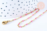 Collier Chaîne fine avec fermoir acier doré inoxydable émail rose 45cm, création bijoux fantaisie sans nickel, x1 (G7130)