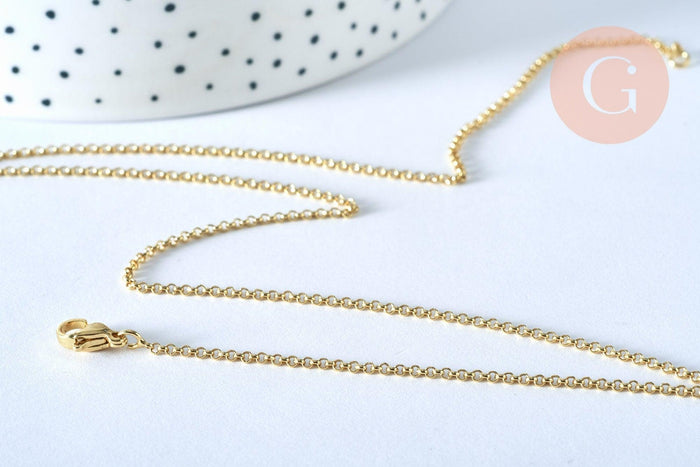 Collier Chaine fine dorée rolo 14K, fourniture créative, chaine collier, chaine complète, dorure 14k,1.5 mm, 45cm, x1 G5800