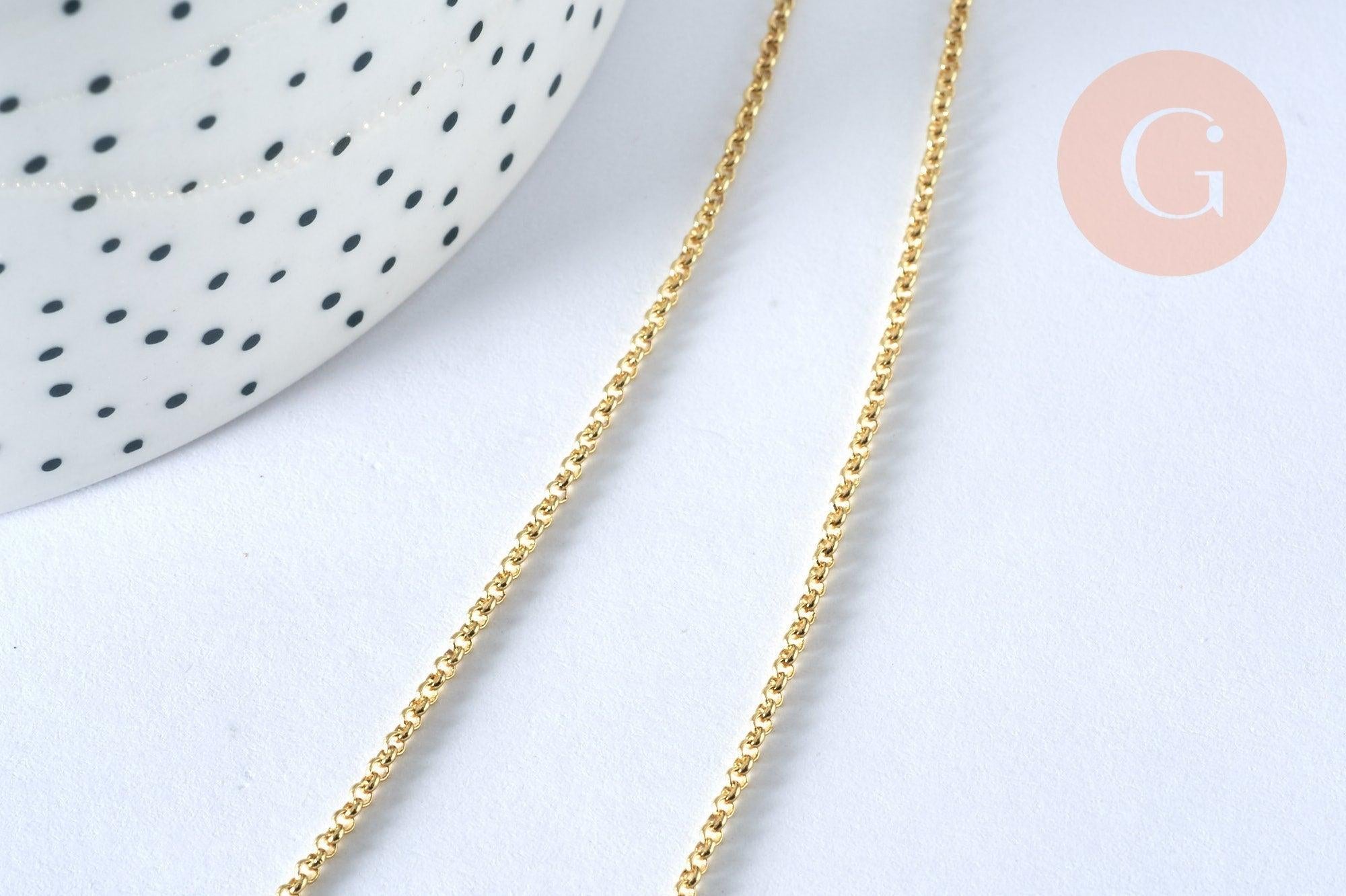 Collier Chaine fine dorée rolo 14K, fourniture créative, chaine collier, chaine complète, dorure 14k,1.5 mm, 45cm, x1 G5800