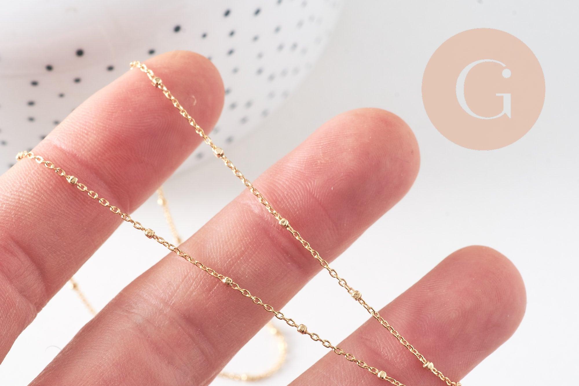 Collier Chaine fine dorée satellite cube cuivré doré 16K 1.2 mm -45cm, x1 (G0634)