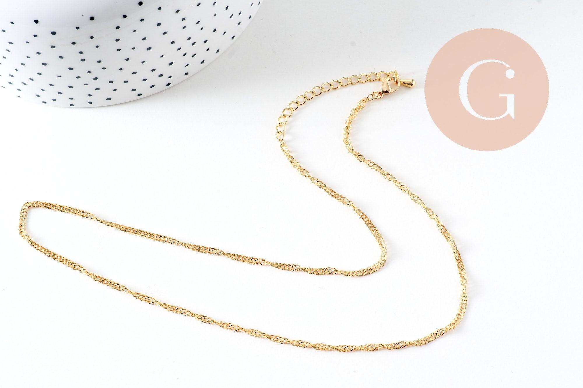 Collier Chaine fine dorée singapour 16K,chaine plaquée or 2.5 microns, chaine collier bijoux, chaine complète,1.8 mm,43cm, x1 G3018