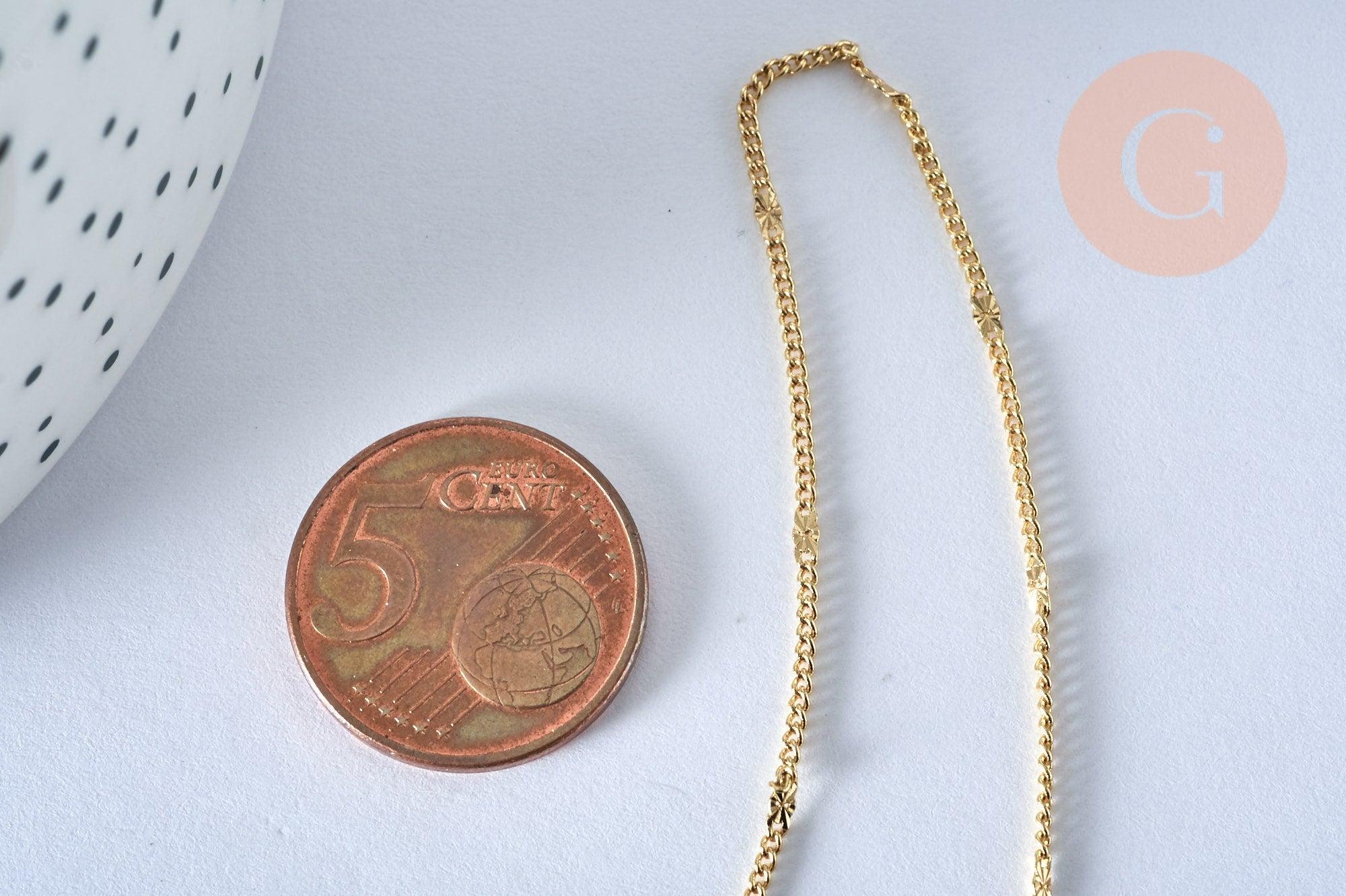 Collier Chaine fine laiton doré fantaisie 14K 1.5 mm- 45cm, chaine collier, chaine complète avec fermoir x1 (G0575)