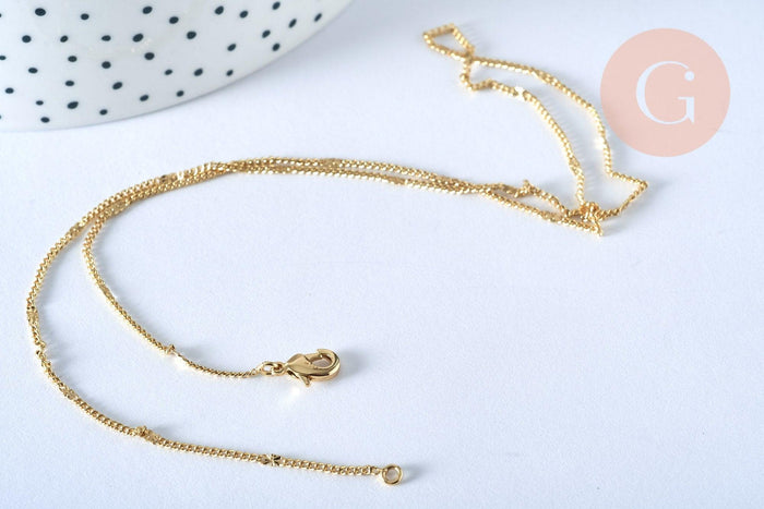 Collier Chaine fine laiton doré fantaisie 14K 1.5 mm- 45cm, chaine collier, chaine complète avec fermoir x1 (G0575)