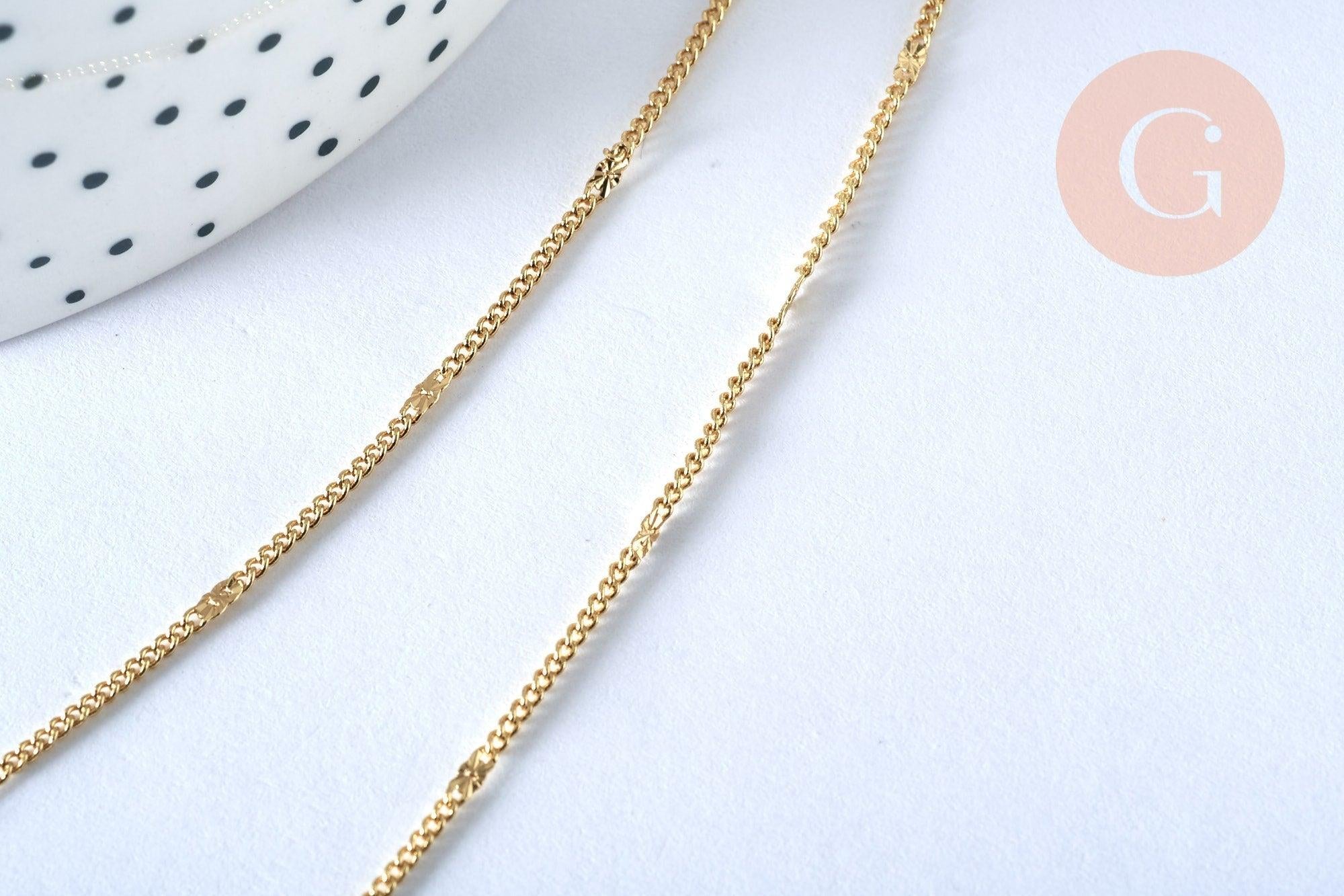 Collier Chaine fine laiton doré fantaisie 14K 1.5 mm- 45cm, chaine collier, chaine complète avec fermoir x1 (G0575)