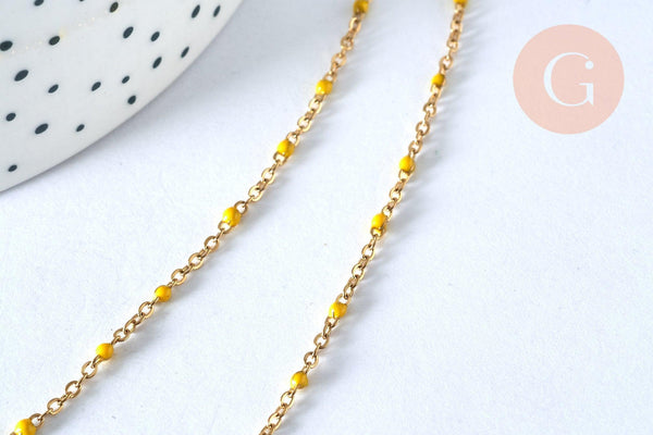 Collier Chaine laiton doré 18k fantaisie résine jaune 2mm 40cm, x1 G3487