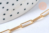 Collier Chaine laiton doré texturée maille rectangle,chaine collier,chaine large,12x3.5mm,chaine complète,49.5cm, x1 (G2410)