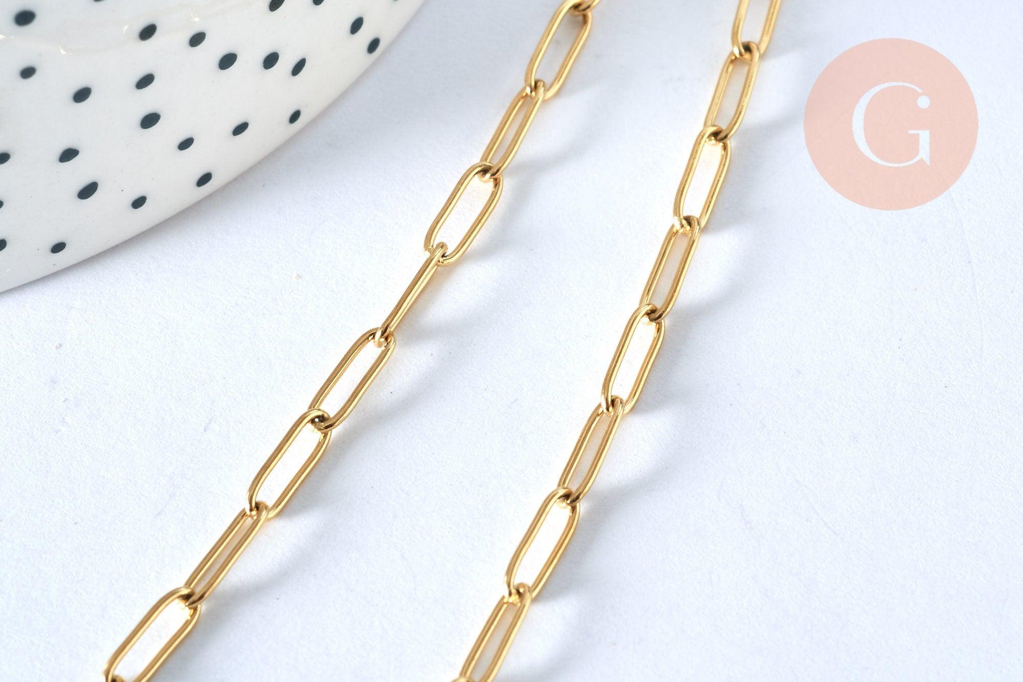 Collier Chaine maille rectangle acier inoxydable doré avec fermoir 10x3.5mm, x1 (G4819)