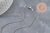 Collier Chaine serpent acier inoxydable platine 1mm/42.5cm, x1 (G11057)