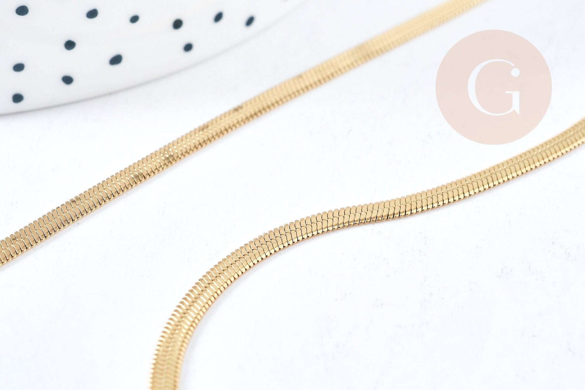 Collier Chaine serpent complète acier inoxydable 304 doré 14k -3.3mm- 45cm,création de bijoux en acier inoxydable, x1 (G8776)