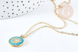 Collier Collier médaille oeil protecteur turquoise ou noir zircon doré 304 inoxydable émaillé 45cm, cadeau anniversaire fête des mères, x1 (G8028)
