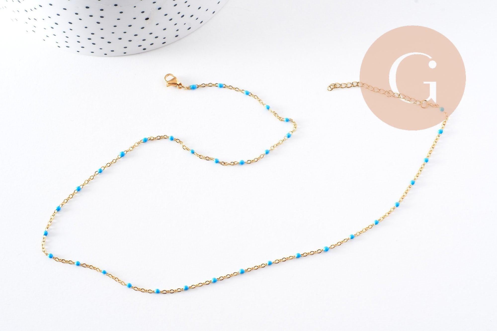 Collier Collier acier 304 inoxydable doré 14k résine turquoise 50cm, x1 (G10197)