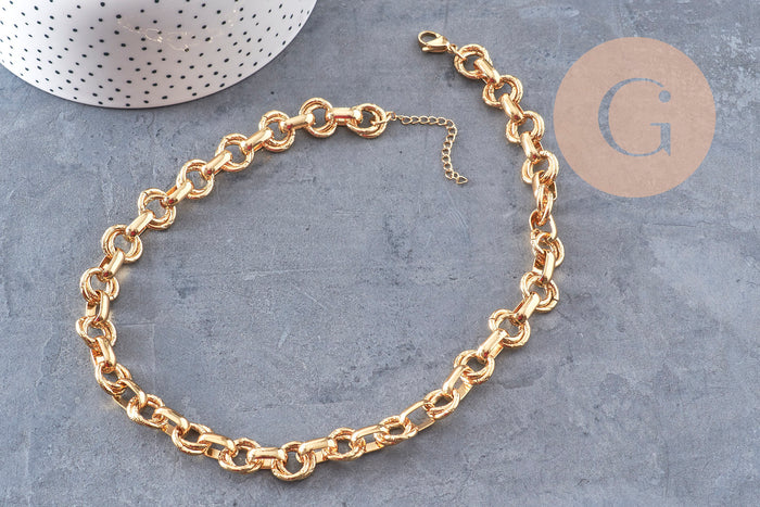 Collier Collier chaine XXL acier 304 inoxydable doré IP texturé 45cm, x1 (G10939)