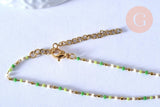 Collier chaine avec fermoir acier inoxydable doré perle rocaille vert 40.7cm, x1 (G4104)