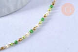 Collier chaine avec fermoir acier inoxydable doré perle rocaille vert 40.7cm, x1 (G4104)
