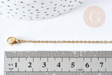 Collier chaine avec fermoir maille forçat acier inoxydable 304 doré PVD 1.5mm/45cm, x1 (G8778)