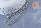 Collier chaine complète avec fermoir forçat acier 304 inoxydable platine 45cm, x1 (G1864)