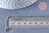 Collier chaine complète avec fermoir forçat acier 304 inoxydable platine 45cm, x1 (G1864)