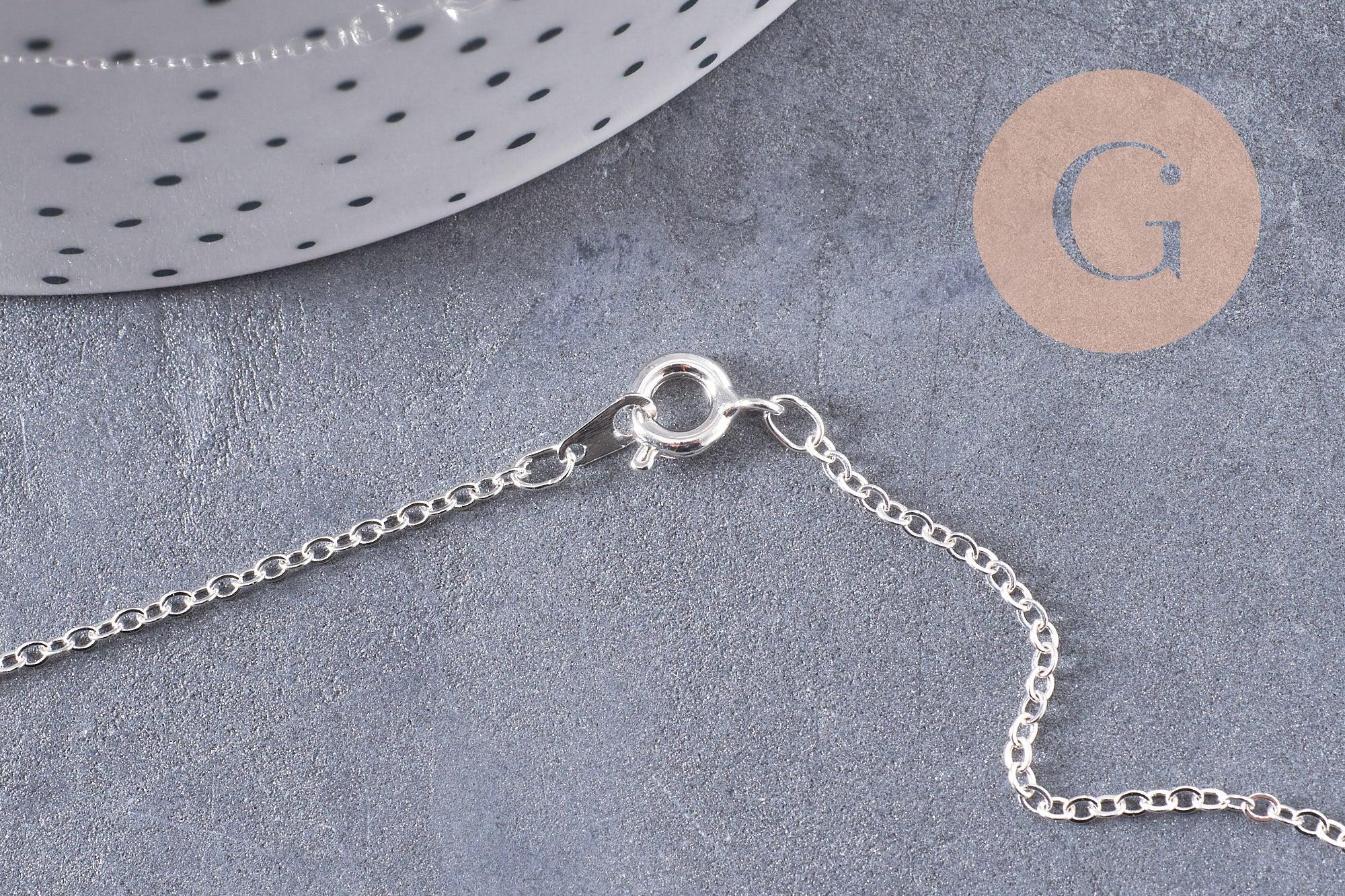 Collier Chaine complète avec fermoir laiton argenté forçat 2mm-40cm, x1 (G0574)