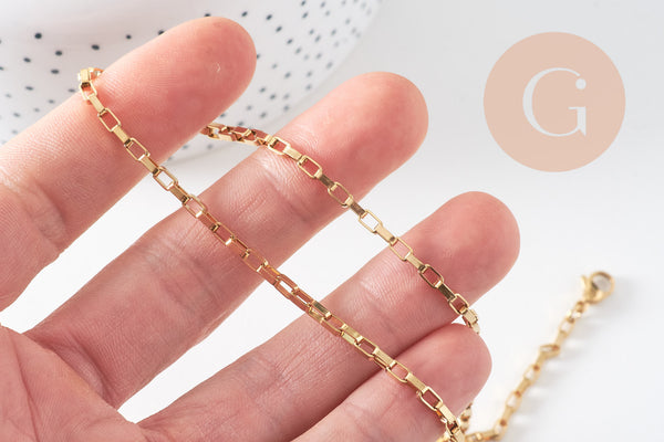 Collier chaine complète avec fermoir maille rectangle acier 304 inoxydable doré 18k 5x2.5mm/45cm, x1 (G2994)