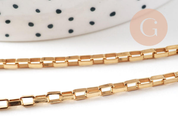 Collier chaine complète avec fermoir maille rectangle acier 304 inoxydable doré 18k 5x2.5mm/45cm, x1 (G2994)