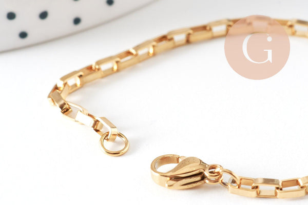Collier chaine complète avec fermoir maille rectangle acier 304 inoxydable doré 18k 5x2.5mm/45cm, x1 (G2994)