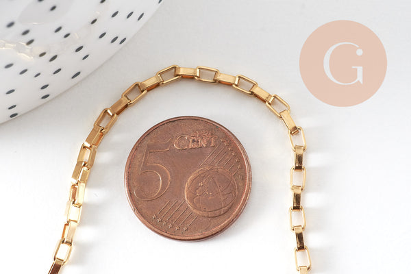 Collier chaine complète avec fermoir maille rectangle acier 304 inoxydable doré 18k 5x2.5mm/45cm, x1 (G2994)