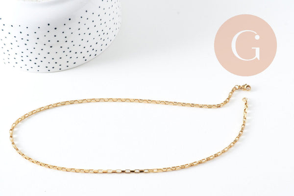 Collier chaine complète avec fermoir maille rectangle acier 304 inoxydable doré 18k 5x2.5mm/45cm, x1 (G2994)