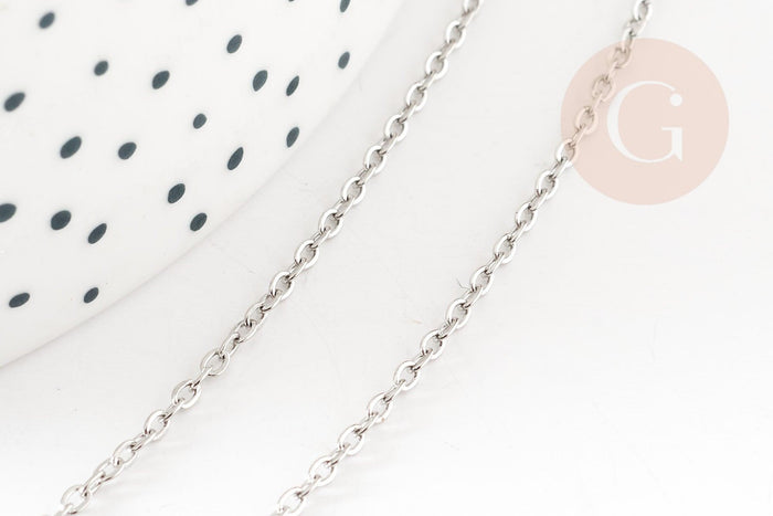 Collier collier chaine forçat acier inoxydable platine 1.5mm/45cm, x1 (G9302)