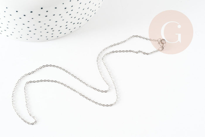 Collier collier chaine forçat acier inoxydable platine 1.5mm/45cm, x1 (G9302)