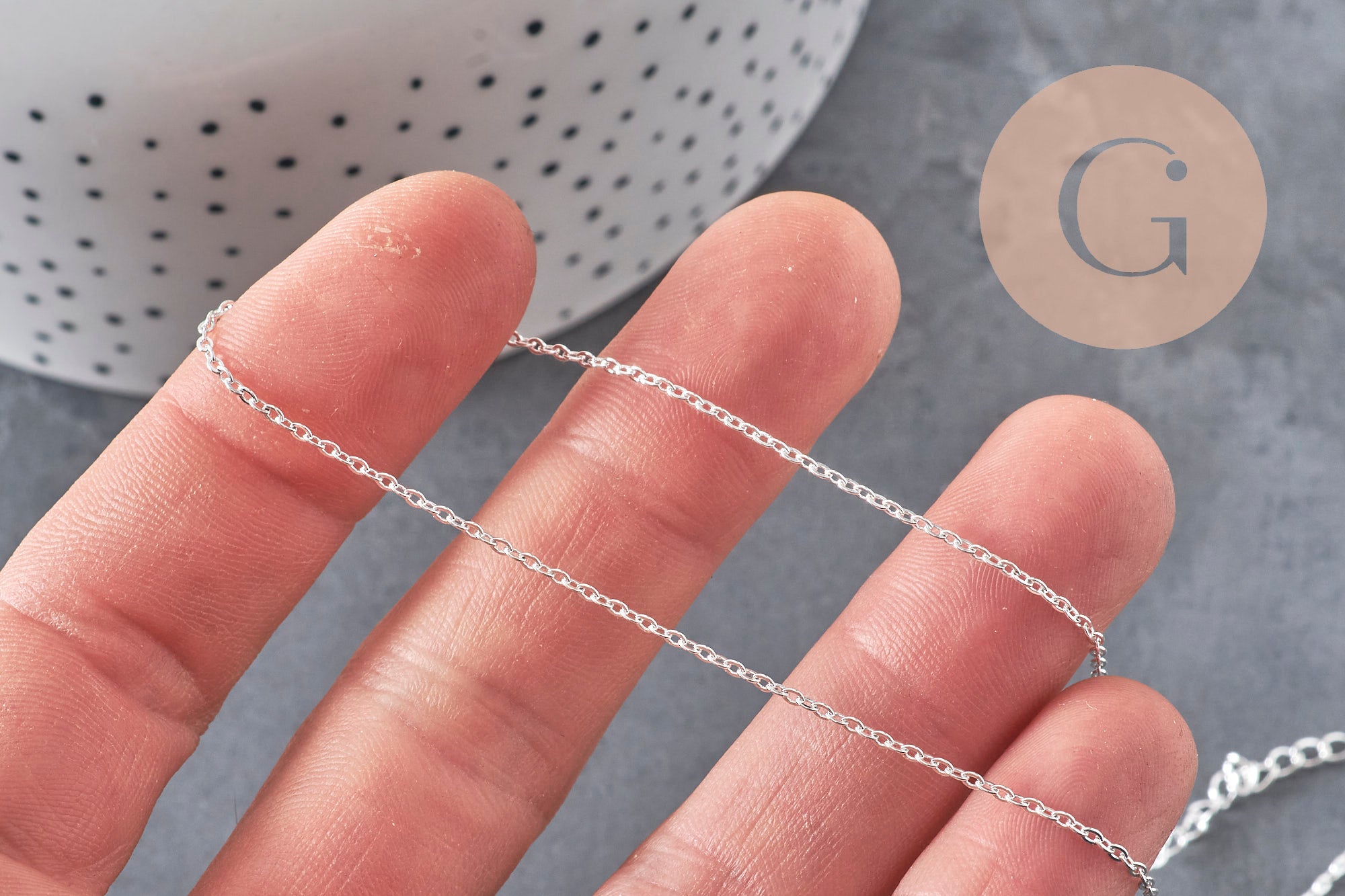 Necklace, mariner chain, stainless steel, silver-plated, 1.5mm/40cm, x1 VALID