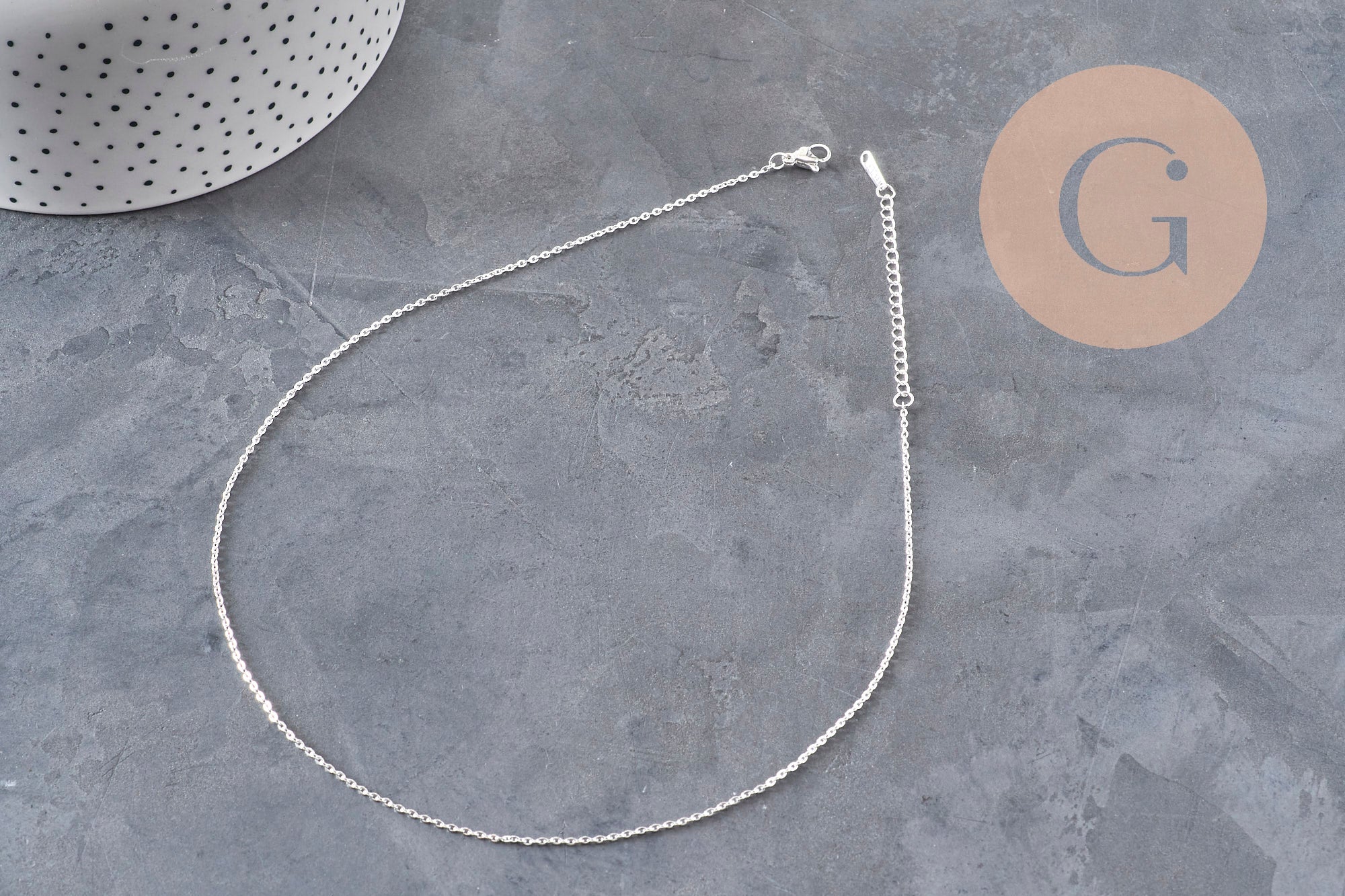 Necklace, mariner chain, stainless steel, silver-plated, 1.5mm/40cm, x1 VALID