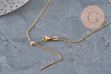 Adjustable 304 stainless steel gold IP 2mm/51cm curb chain necklace, x1 (G11257)