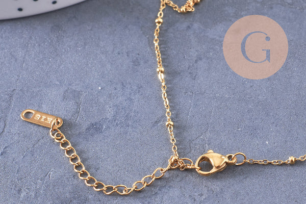 Collier fleur nacre naturelle chaine acier inoxydable doré PVD 18k 45cm, x1 (10581)