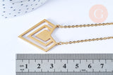 Collier losange acier inoxydable doré 14k 43cm,idée cadeau anniversaire, x1 (G7140)