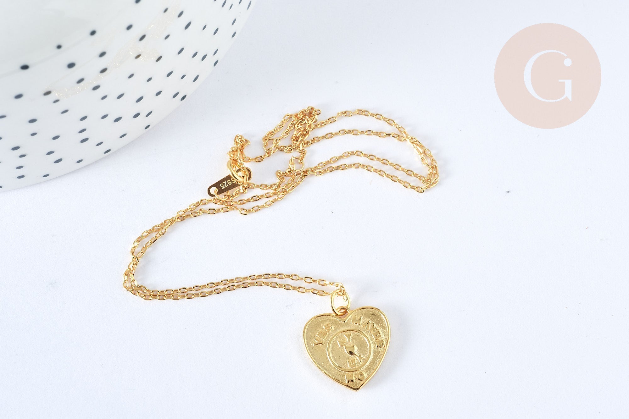 Collier médaille coeur LOVE argent 925 doré 24K-45cm, x1 (G7041)
