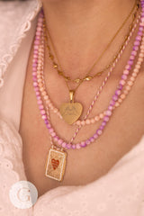 Collier médaille émaillée coeur rouge zamac doré, collier cordon tressé 45cm x1 (G9568)