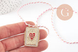 Collier médaille émaillée coeur rouge zamac doré, collier cordon tressé 45cm x1 (G9568)