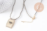 Collier médaille émaillée soucoupe volante émail noir zircons cordon tressé zamac doré 45cm x1 (G10364-6)
