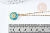 Collier Collier médaille oeil protecteur turquoise ou noir zircon doré 304 inoxydable émaillé 45cm, cadeau anniversaire fête des mères, x1 (G8028)