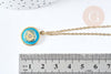 Collier médaille oeil protecteur turquoise ou noir zircon doré 304 inoxydable émaillé 45cm, cadeau anniversaire fête des mères, x1 (G8028)
