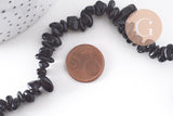 Collier obsidienne noire naturelle chips acier 304 inoxydable doré 40cm, x1 (G10266)